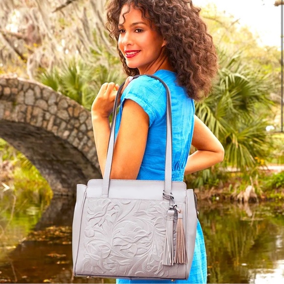 NWT Patricia Nash Leather Rosedale Tote in Stone, Genuine Leather, Quiet Luxury - Picture 2 of 12